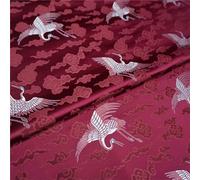 Chinese Brocade Fabric Traditional, Tela Jacquard de seda con brocado chino, patrón nubes grulla, Multicolor, 72x100cm(Deep Red)
