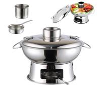 Chinese Charcoal Hot Pot, Portable Stainless Steel Charcoal Hot Pot (Silver,24cm/9.4in)