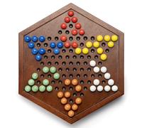 Chinese Checkers Set with Storage Drawer, 12.6 Inches Sturdy Wooden Chinese Checkers Board with 60 Glass Marbles in 6 Colors, Classic Strategy Family Board Game, 2-6 Players