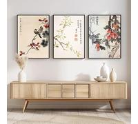 Chinese Classical Blossom Ink Painting Theme Plum Ancient Tree Canvas Printing Mural Painting Studio Home Art Decor(60x80cm/3PCS Frameless)