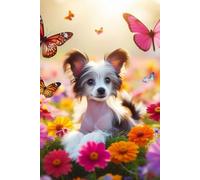 Chinese Crested Puppy in a field of colorful flowers Notebook - Large 6 x 9 inches - 127 Pages