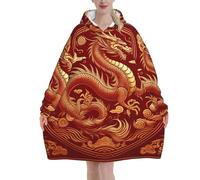 Chinese-Dragon-Flame-Gold - Manta de franela de gran tamaño con capucha para adultos, sudadera de manga larga con capucha