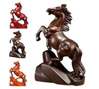 Chinese Feng Shui Red Horse Statue,Wooden Horse Figurine,Zodiac Animal Horses Sculpture Attracting Wealth & Good Luck New Year Ornaments for Home Office Tabletop Decor (Black, 5.9 in)