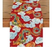 Chinese For Zodiac Dragon Camino de mesa para comedor, material de poliéster de 13 x 72 pulgadas, proporciona protección contra el calor y los arañazos, adecuado para uso familiar y fiesta (camino de