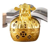Chinese God of Wealth Statue, Alloy Fortune Incense Holder, Indoor Censer for Aromatherapy Meditation Blessing Display in Home Temple Church Business Hotel Decor, Gold 5x5x6cm