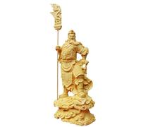 Chinese God of Wealth Statue - Hand-Carved Boxwood Guan Yu Sculpture | Premium Wooden Craft Tabletop Decor For Living Room Display, Good Luck Mascot For Office Desk, Traditional Three Kingdo