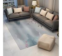 Chinese Japanese 200x300 Area Alfombra Misty Blue Gray Mountain Lake Alfombrilla for Salon Dormitorio Lavable Soft Pelo Corto Antideslizante Tapete Watercolor Landscape Floor Resistente a Manchas
