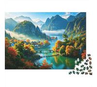 Chinese Landscape Puzzles para Adultos 1000 Piezas Reciclable Material Autumn Riverside Puzzle para Adultos Accesorios de Juego de Puzzles Interesantes Family Game Gift for Women 52x38cm/1000pcs