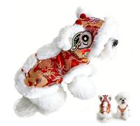 Chinese Lion Dance Dog Costume,New Year Dog Lion Dance Coat,Festive Spring Festival Winter Warm Clothes for Small Medium Pet Embroidery Clothes (XL)
