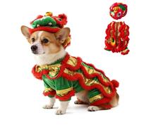 Chinese Lion Dance Dog Costume,New Year Dog Lion Dance Coat,Spring Festival Winter Pet Warm Clothes for Small Dogs Cats