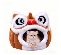Chinese Lion Dance Lion Cats Bed, Lions Head Pet Bed, Cute Lions Head Shape Cat House, Semi-Enclosed Warm Pets Nest, for Cats and Medium Small Dog (Coffee,Medium)