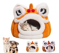 Chinese Lion Dance Lion Cats Bed, Lions Head Pet Bed, Cute Lions Head Shape Cat House, Washable Covered CatBed for Indoor Use, for Small and Medium Pets (Orange,Large)