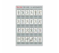 Chinese Martial Arts Canvas Painting 24 Tai Chi Forms Chart Traditional Wall Art for Home Office Decor(Unframed,16x24inch(40x60cm))