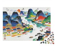 Chinese Mountain Art Puzzle para Adultos 1000Pc Recyclable Paper Colorful Landscape Jigsaw Puzzles Educational Game Challenge Ideal for Family and Friends Gifts 38x26cm/1000pcs