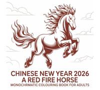 Chinese New Year 2026 A Red Fire Horse: Monochromatic Colouring Book for Adults | 8.5x8.5 | 30 Elegant Images (Grumpy Goods Co.)
