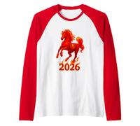Chinese New Year 2026 Fire Horse Lunar Zodiac Red Horse Camiseta Manga Raglan