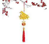 Chinese New Year Decorations - 3D Good Luck Golden Horse Charm, Lunar New Year Wall Hanging Ornament, Wealth and Prosperity Symbol, Golden Red Tassel Decoration for, Doors, Trees