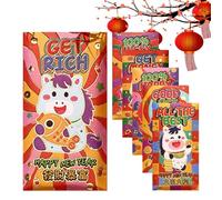 Chinese New Year Envelopes, Embossed Foil 6 Pieces, Lunar Red with Decorative Design, Money Envelope with Festive Patterns, Holiday Envelope, Red Envelopes for Kids Adults