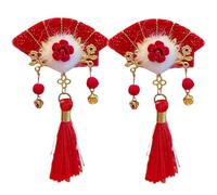 Chinese New Year Hair Clips, Red Hairy Bows with Tassels, Chinese Hair Accessories, New Year Hair Clips, Chinese New Year Hair Decorations, Tassel Hair Clips for Chinese New Year