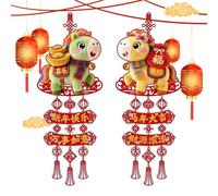 Chinese New Year Horse Ornament - Velvet 35x85cm | 2 Pieces Festive Horse Year Decorations | Lucky Red Hanging Decor For Homeowners Front Door Home Shop Office Hallway Wall Living Room Bedroom