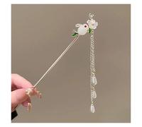 Chinese Rabbit Hairpin Pearl Tassel Girl Hair Stick Elegant Metal Flower Hanfu Hair Clip Headpiece Hair Stick(Colour A)