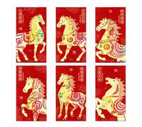 Chinese Red Envelope - 6 Piece New Year Large 2026, Horse Year Red Packet, Thick Textured Paper Stock, Simply Insert Fastening Feature, Celebration Items, Ideal for Cash