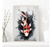 Chinese Red Koi Fish Landscape Picture Carp Canvas Painting Print Posters for Modern Living Room Wall Art Home Decor(80x120cm/Frameless)