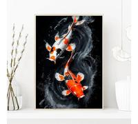 Chinese Red Koi Fish Landscape Picture Carp Canvas Painting Print Posters for Modern Living Room Wall Art Home Decor(60x80cm/Frameless)
