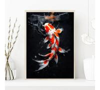 Chinese Red Koi Fish Landscape Picture Carp Canvas Painting Print Posters for Modern Living Room Wall Art Home Decor(30x40cm/Frameless)
