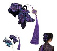 Chinese Style Embroidered Butterfly Hair Claw Clip,Tassel Hair Barrettes,Hair Styling Accessories for Women & Girls (Purple)