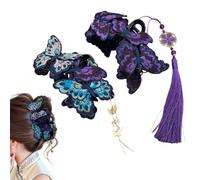 Chinese Style Embroidered Butterfly Hair Claw Clip with Tassel,Elegant Embroidered Butterfly Hair Claw Clip for Women,Vintage Ethnic Hairs Accessories for Wedding Party Daily Wear