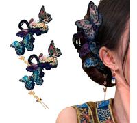 Chinese Style Embroidered Butterfly Hair Claw Clip with Tassel, Purple Butterfly Hair Clips, Tassel Hair Barrettes for Wedding Party Daily Wear, for Women Girls Barrettee Headwear (A-2PCS)