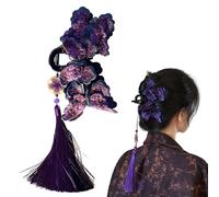 Chinese Style Embroidered Butterfly Hair Claw Clip with Tassel, Purple Butterfly Hair Clips, Tassel Hair Barrettes for Wedding Party Daily Wear, for Women Girls Barrettee Headwear (B-1PC)