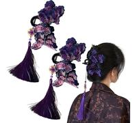 Chinese Style Embroidered Butterfly Hair Claw Clip with Tassel, Purple Butterfly Hair Clips, Tassel Hair Barrettes for Wedding Party Daily Wear, for Women Girls Barrettee Headwear (B-2PCS)