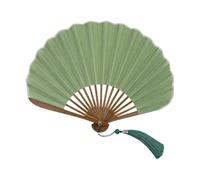 Chinese-Style Sea Shell Folding Fan - Retro Cotton & Linen Hand Fan | | 8.46 in Length | 11.61 in Width | Cotton & Linen Fabric | Wooden Ribs | For Weddings, Dancing, Home Decor, Summer Cooling