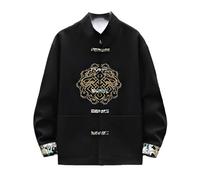 Chinese Traditional Clothing - Camisa de manga larga bordada para hombre, con cuello alto, color negro, talla L