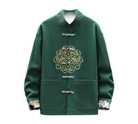 Chinese Traditional Clothing - Camisa de manga larga bordada para hombre, con cuello alto, color verde, talla 3XL