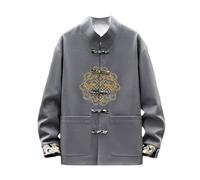 Chinese Traditional Clothing - Camisa de manga larga bordada para hombre, cuello alto, color gris, talla XL