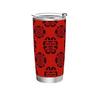 Chinese Unique Culture Happy Pattern - Tazas de café de viaje de acero inoxidable rojo, resistentes a fugas, taza de viaje de café abatible de 20 onzas para agua, té helado o café, vaso aislado simple
