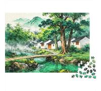 Chinese Village Adult Jigsaws 1000Pc Recycled Material Green Countryside Jigsaw Puzzle Juego Educativo Decompression Accesorio para Juego Padre-Hijo para Hogar 52x38cm/1000pcs