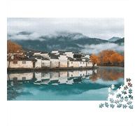 Chinese Water Town 1000 Piezas Puzzle Reciclable Misty Lake Puzzles for Personas Mayores Family Gaming Time Accesorios Alivia la Demencia Senil Great Regalo 38x26cm/1000piezas