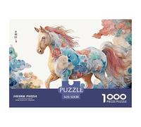 Chinese Zodiac Horse Flat Illustration Style 1000 Pcs Premium-Karton Puzzle Floral Cloud Horse Lebendige Bilder Familienspiel Puzzles Als Geburtstagsgeschenke 52x38cm/1000pcs