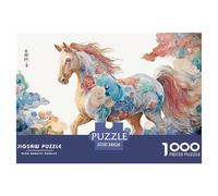 Chinese Zodiac Horse Flat Illustration Style 1000 Stück Premium-Karton Puzzle Floral Cloud Horse Lebendige Bilder Familienspiel Puzzles Als Wohnaccessoires 38x26cm/1000pcs