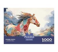 Chinese Zodiac Horse Flat Illustration Style 1000 Stück Premium-Karton Puzzle Floral Cloud Horse Lebendige Bilder Familienspiel Puzzles Für Erwachsene Und Kinder 70x50cm/1000pcs