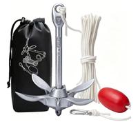 Chingcoo Anclaje plegable de 1,5 kg - Juego de anclajes para barco con 20 m de cuerda de anclaje - Anclaje plegable con boya y bolsa - Anclaje para kayak, canoa, barco inflable, jet ski, acero al