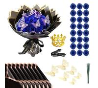 Chingcoo Ramos de Rosas con Purpurina, 24 Piezas de Flores de Purpurina Falsas DIY con Corona para Regalos, Boda, Aniversario, Compromiso, Cumpleaños, Azul