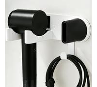 Chingcoo Soporte para secador de pelo sin taladrar, soporte de pared de aluminio para baño, soporte magnético Dyson con gancho para cables, universal compatible y instalación sin taladros (blanco)