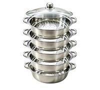Chingcoo Steamery - Vaporera y olla de vapor de 28 cm - Vaporera de acero inoxidable con bandeja, 3 - 4 niveles con tapa para verduras, mariscos, sopas, guisos y pasta (5-5)