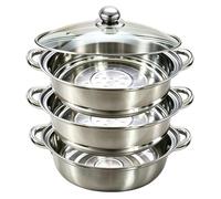 Chingcoo Steamery - Vaporera y olla de vapor de 28 cm - Vaporera de acero inoxidable con inserto, 3 niveles de utensilios de cocina con tapa para verduras, mariscos, sopas, guisos y pasta (tres-3)