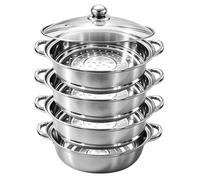 Chingcoo Steamery - Vaporera y olla de vapor de 28 cm - Vaporera de acero inoxidable con inserto, 4 niveles de utensilios de cocina con tapa para verduras, mariscos, sopas, guisos y pasta (cuatro - 4)